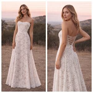 V. Chapman BHLDN Whitby Lace Wedding Dress Size 14 Strapless Corset Bridal Gown